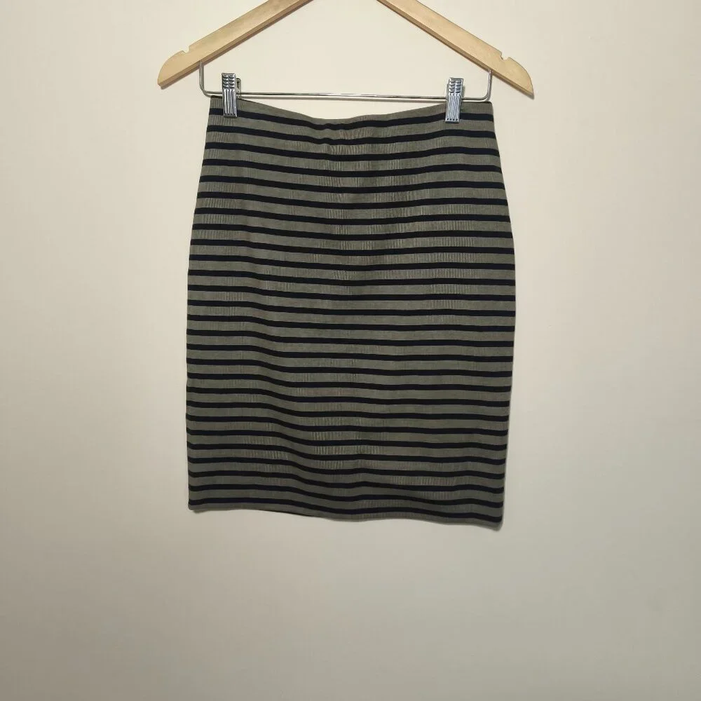 Marccain Striped Bodycon Knee Length Skirt sz S Navy Taupe Quiet Lux Designer